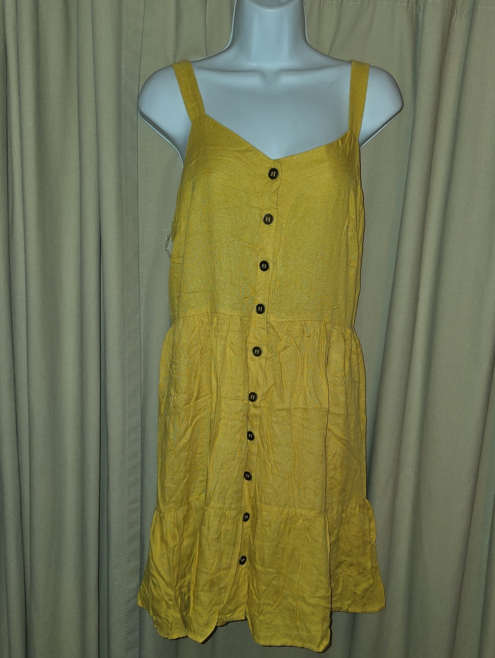 Kori Yellow Button-Front Tiered Midi Dress